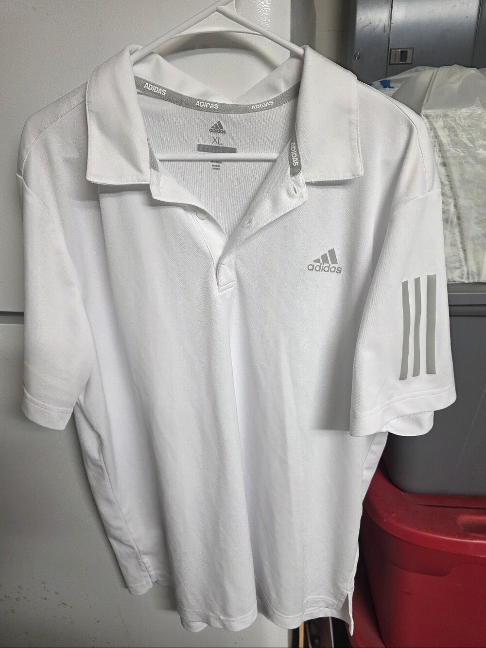 Adidas Golf Performance Polo 3 Stripe Sleeve Men’s XL White Gray Shirt
